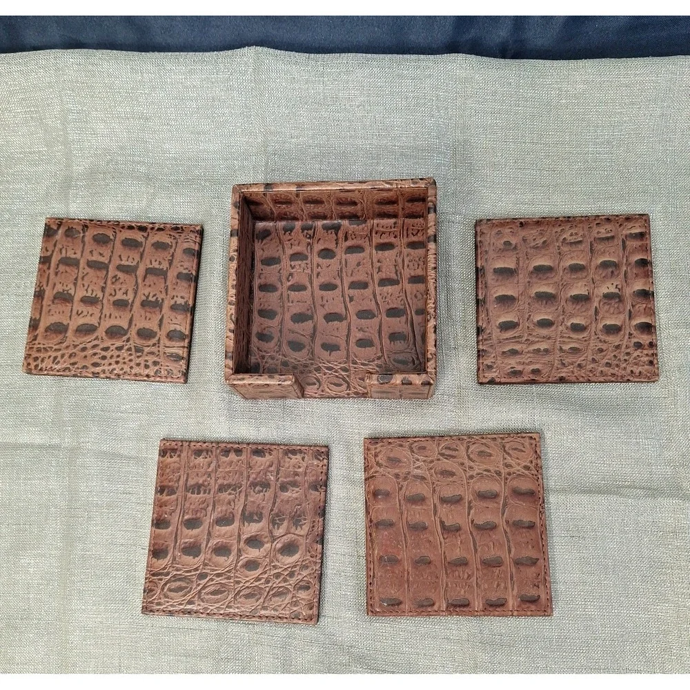 Leather Croc Embossed Coaster Set Restoration Hardware Barware Square Coasters